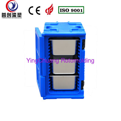 Acquistare YINGCHUANG ROTOMOLDING Scatola isolata blu stampata in rotazionale OEM 120L con rotelle piccole, armadietto per il trasporto di alimenti con vaschetta GN calda e fredda in schiuma PU spessa per mensa di catering da cucina centrale fabbricazione online
