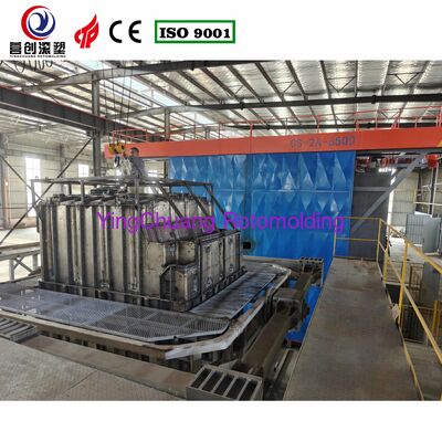 INGCHUANG 6.5m Gran forno Bi-assile Shuttle Rotomolding Machine, PLC Automatic Rotational Molding Equipment per serbatoi di accumulo di energia elettrolita LLDPE personalizzati